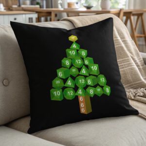 Dice Christmas Tree Pillow, Gamer Gift, Holiday Pillow, D20, TTRPG, Christmas Decor, Festive Throw Pillow, Polyhedral Dice