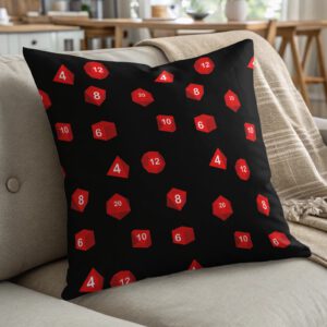 Red Dice Pillow, RPG Gamer Decor, Dungeons and Dragons, Board Game Throw Pillow, Geeky Home Decor, Tabletop Gaming Pillow