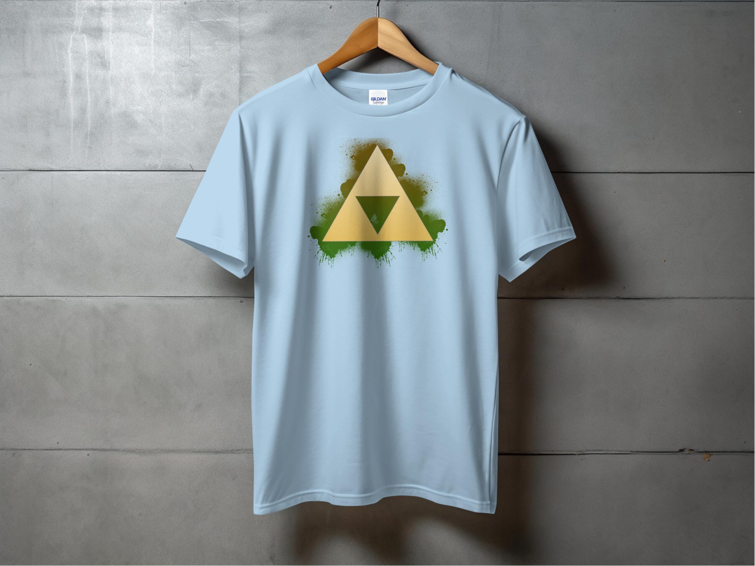 Gold Triangle Emblem Graphic with Green Spray Paint T-Shirt - Image 2