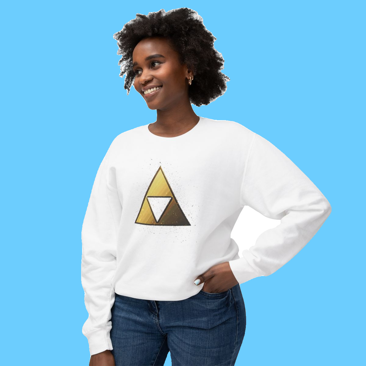 Golden Triangle with Confetti Illustration Gaming T-Shirt Sweatshirt - Image 6