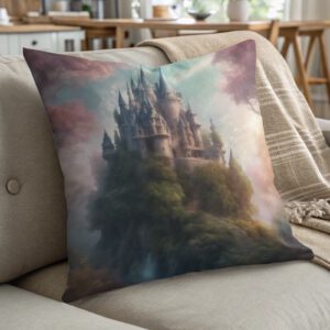 Dreamy Castle Pillow, Fantasy Landscape Art, Magical Kingdom Decor, Enchanted Forest Pillow, Whimsical Pillow, Fairytale Home Accent