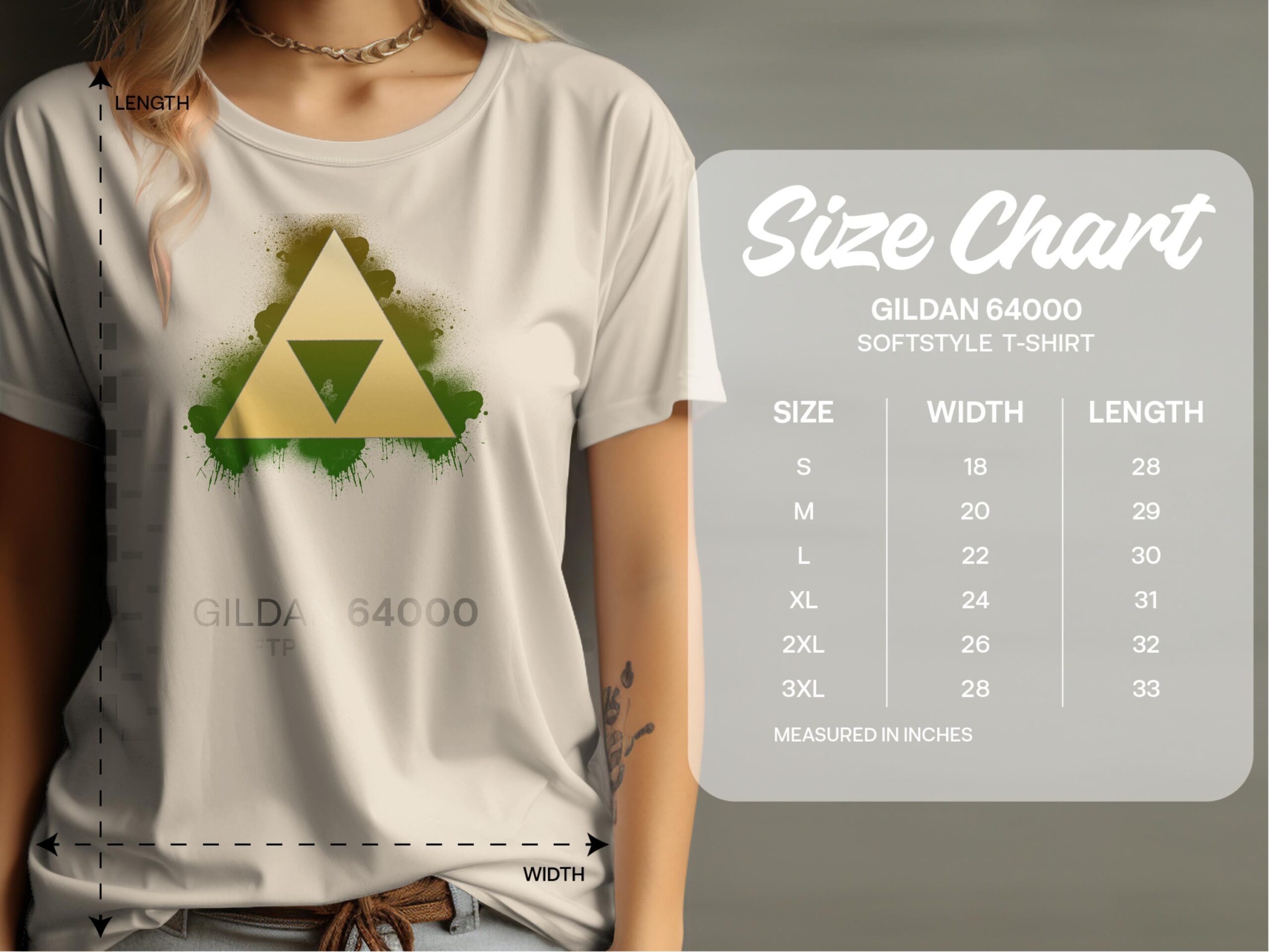 Gold Triangle Emblem Graphic with Green Spray Paint T-Shirt - Image 5