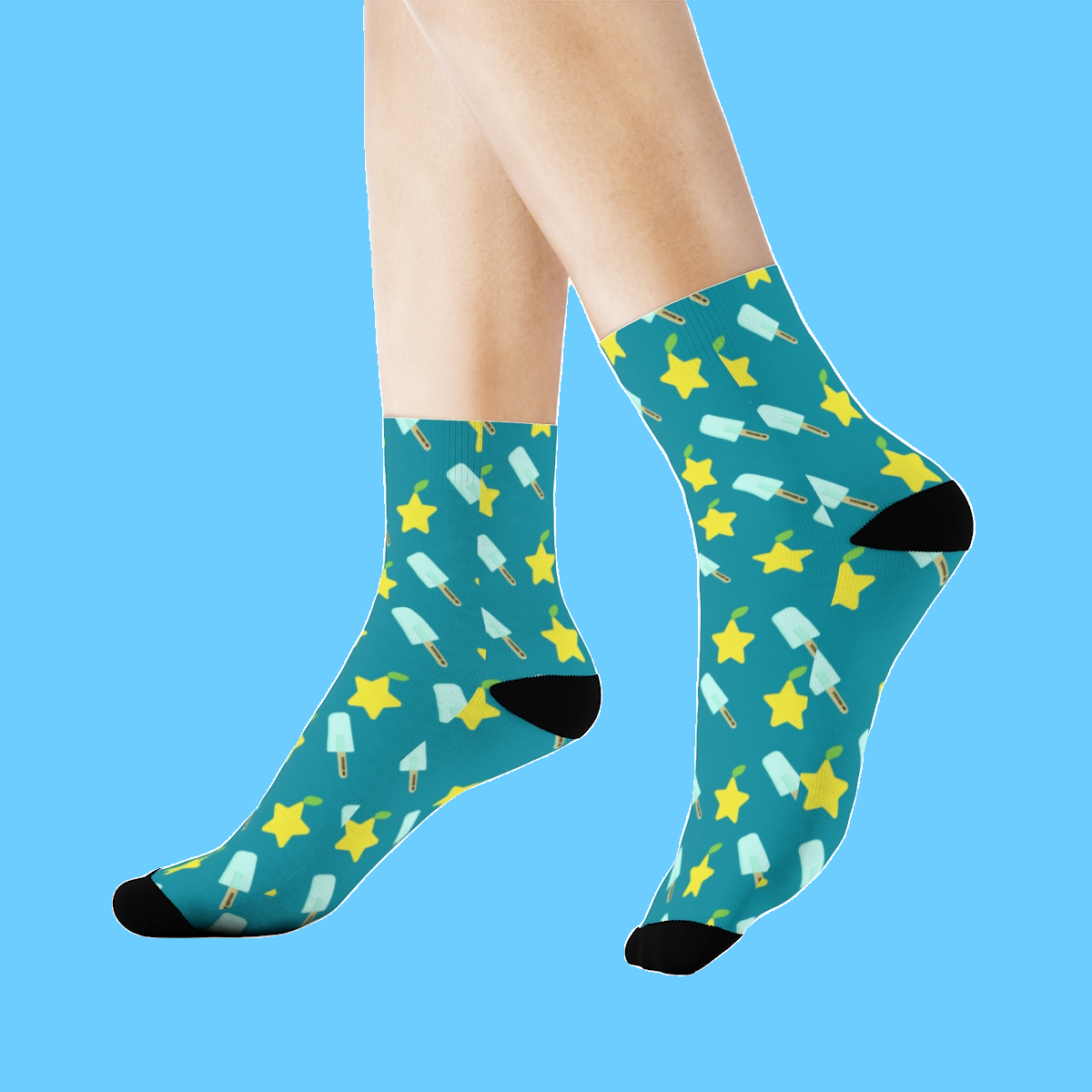Stars and Ice Cream Pattern Print Fun Themed Sock - Image 3