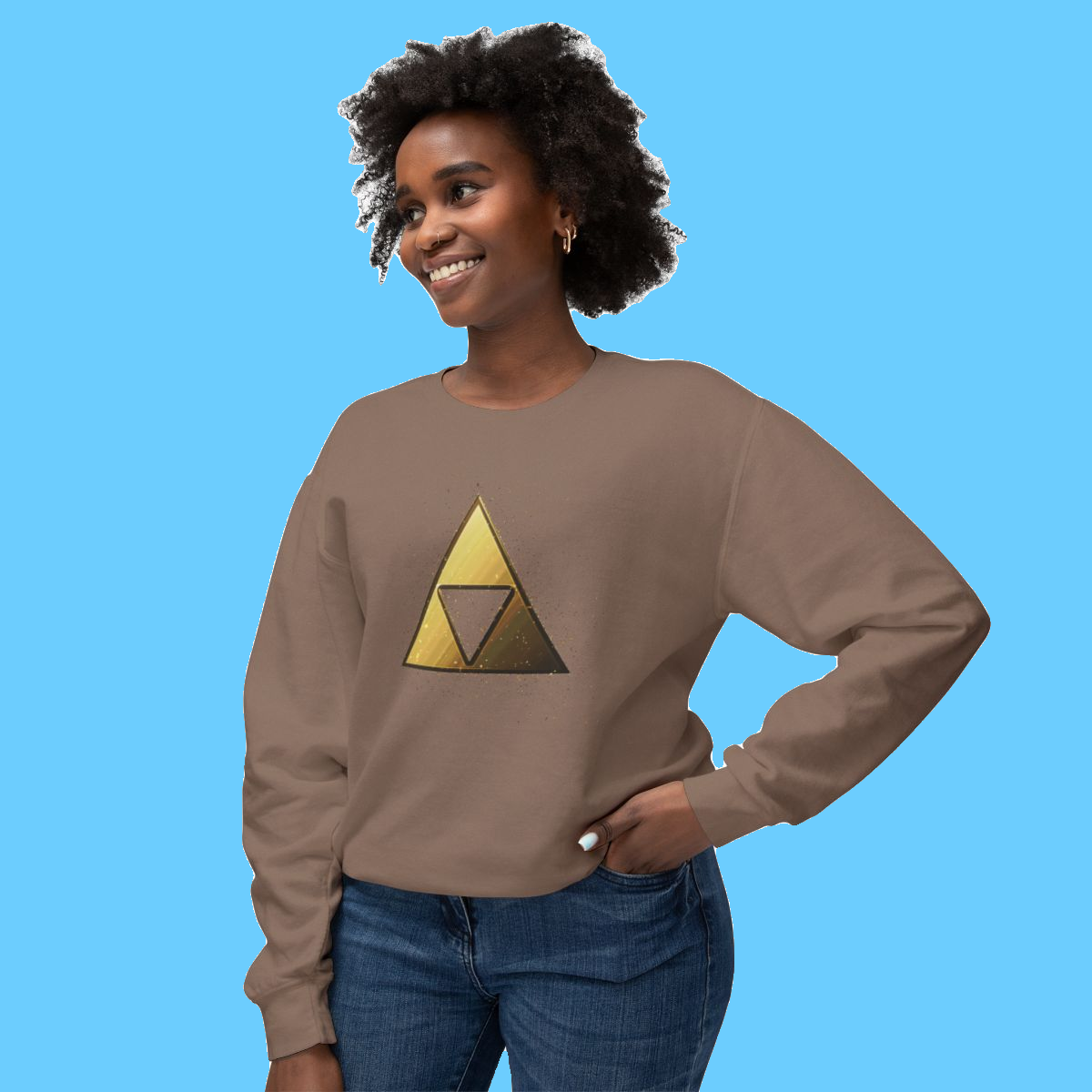 Golden Triangle with Confetti Illustration Gaming T-Shirt Sweatshirt - Image 7