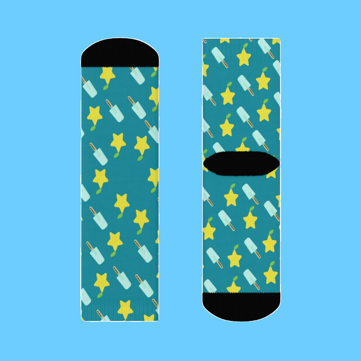 Stars and Ice Cream Pattern Print Fun Themed Sock - Image 2