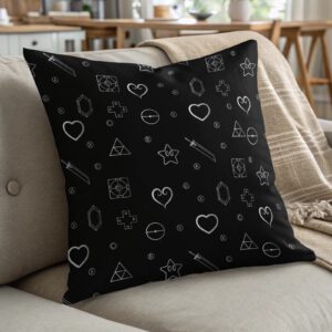 Gamer Symbol Pillow, Geek Decor Cushion, Nintendo Pillow, Video Game Room Decor, Gaming Gift Idea, Silver on Black Pillow